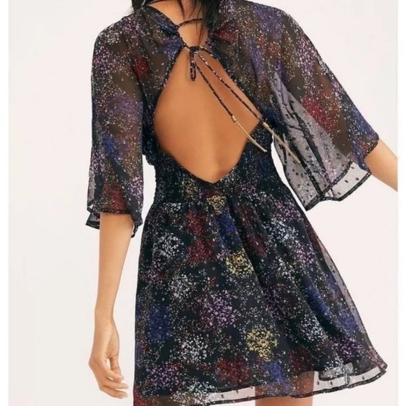 NWT Free People Anna Mini Dress Open Back Metallic Spots XS - Picture 2 of 12